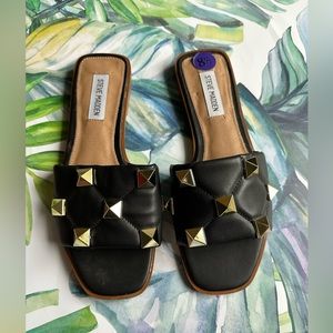 Steve Madden Black Sandals with Gold Studs